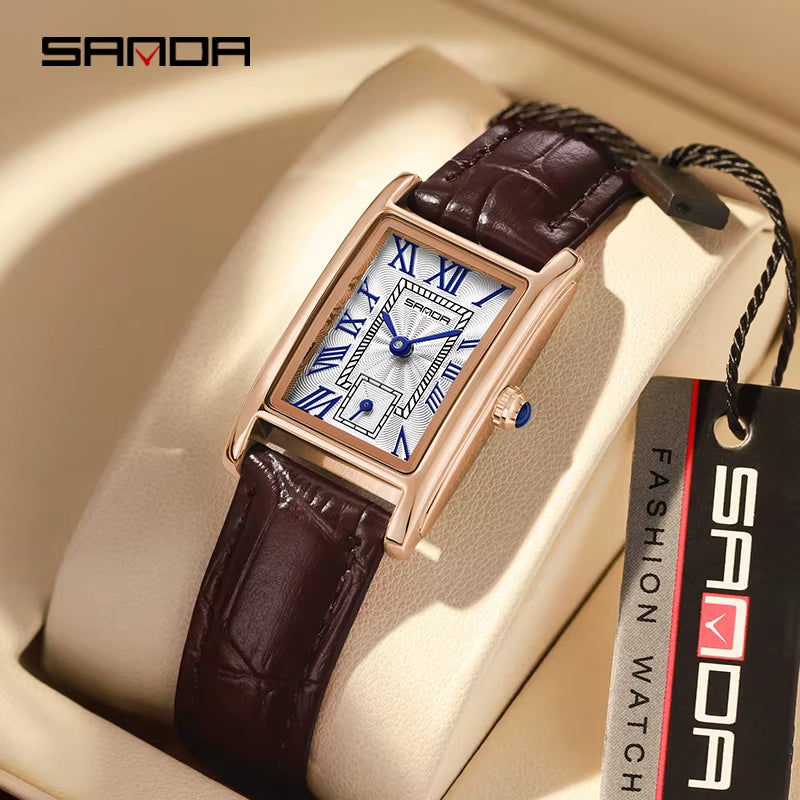 1116 New Fashion 2023 Elegant Design Rectangle Dial Water Resistant Quartz Movement Business Women Analog Wrist Watch