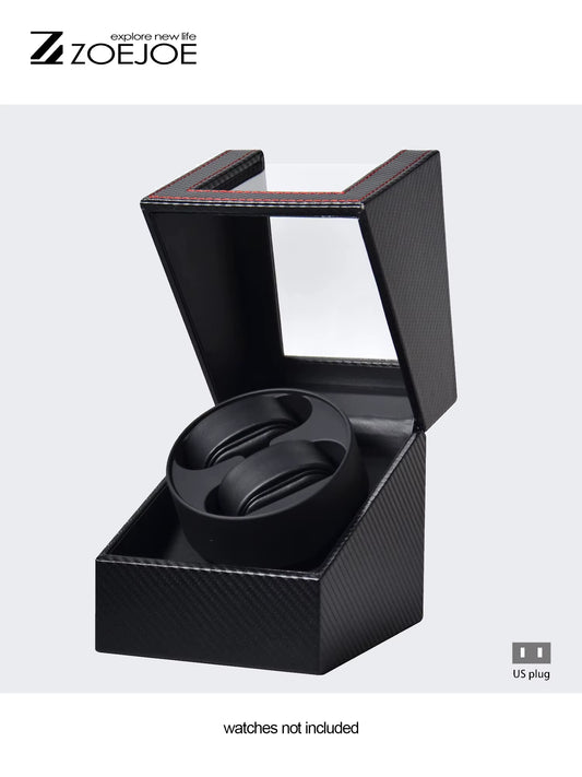 1Pc  Watch Winder Box, Double Watch Winder for Automatic Watches, 2 Watch Winders Case, AC Adapter Power Supply, Black PU