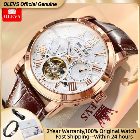 Luxury Watch Mens Chronograph Automatic Mechanical Watches Leather Band Waterproof Moon Phase Wristwatch 2023 Top Brand